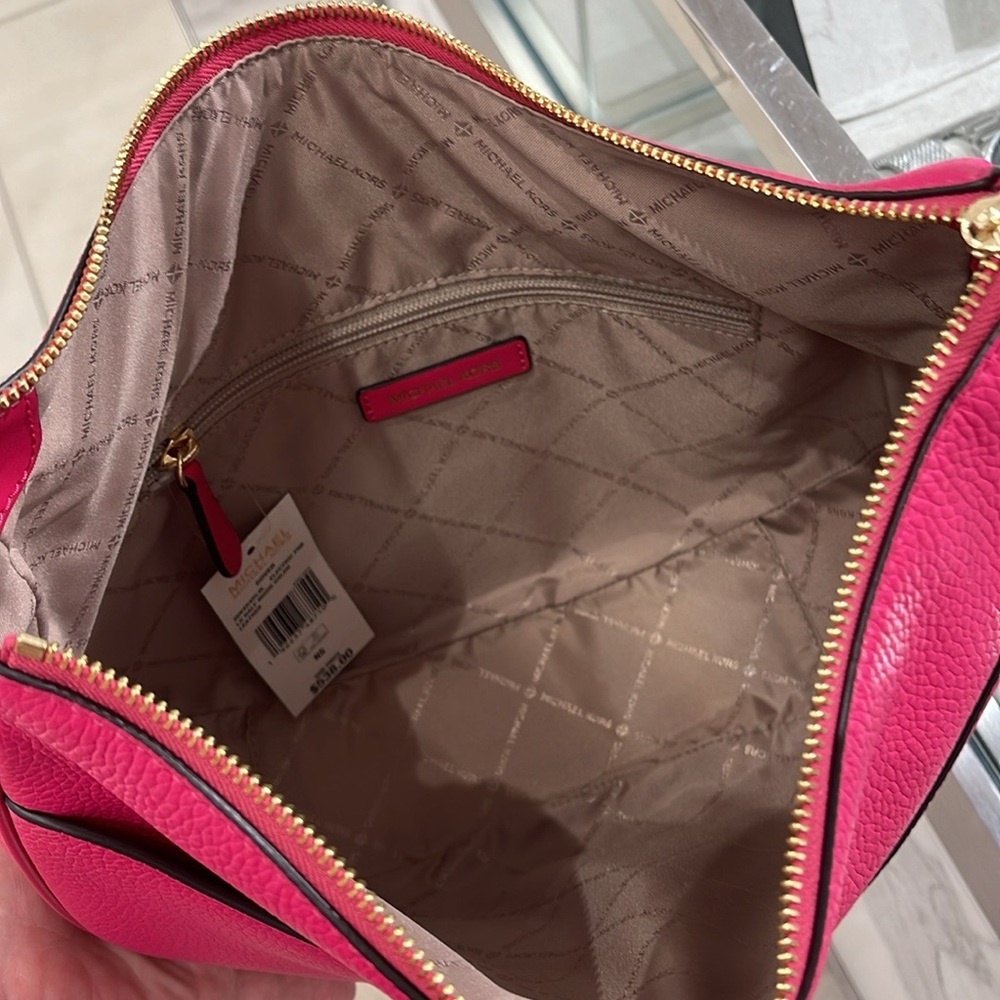 Michael Kors Dover Large Leather Top Zip Half Moon Shoulder Bag in Electric Pink - Picture 7 of 16